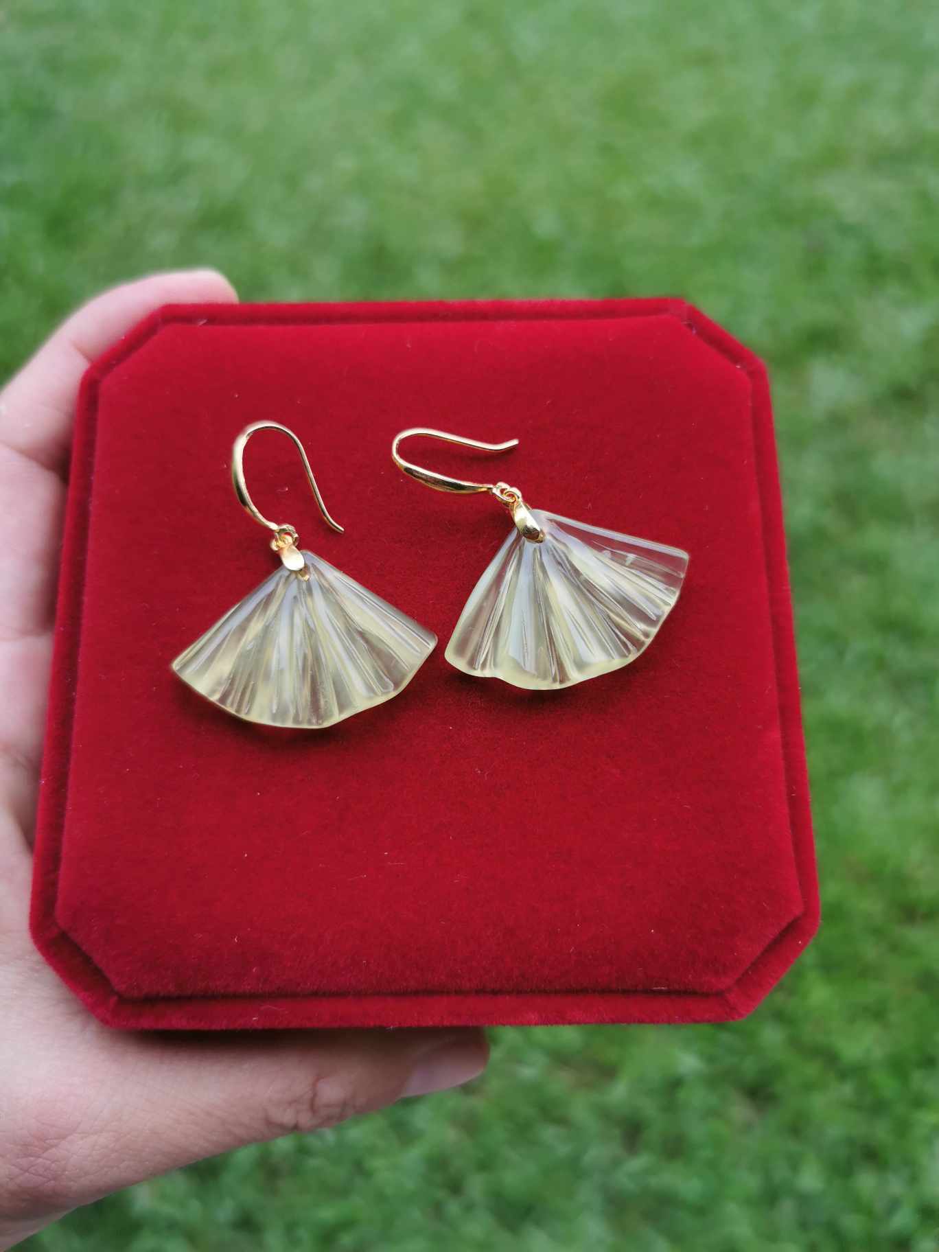 Jade Fan Shape Silver Earrings